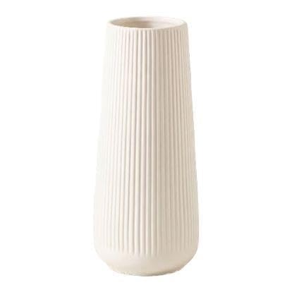 Ribbed Ceramic Vase For Flowers Cream Yellow 3.5"L X .5"W 7.9"H(Frostedwhite)
