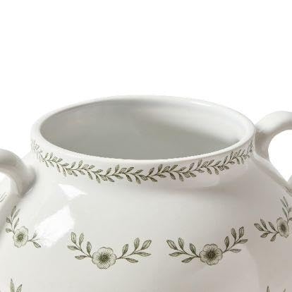 8 In White Ceramic Floral Vase With Double Handles, Green Design(Green) - product image 2