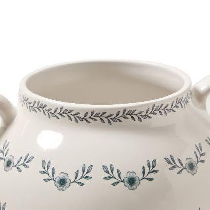 8 In White Ceramic Floral Vase With Double Handles, Green Design(White) - product image 2