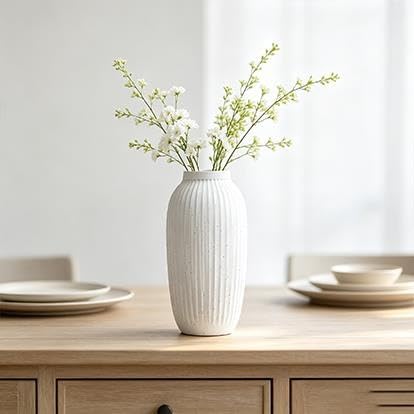 Speckled Ribbed Ceramic Vase, 16 In, White - product image 4