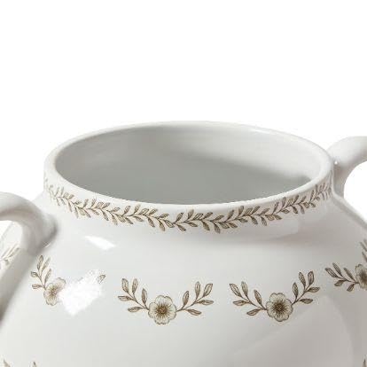8 In White Ceramic Floral Vase With Double Handles, Green Design(Taupe) - product image 2