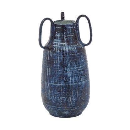 9" Blue Ceramic Vase With Handles(BlueAbstractRound6"x6"x13")