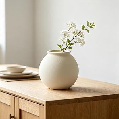 Matte Ceramic Round Vase, Off-White, 6.69 In X 5.9 In - product image 5