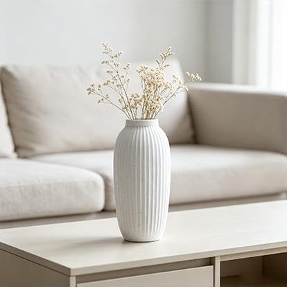 Speckled Ribbed Ceramic Vase, 16 In, White - product image 3