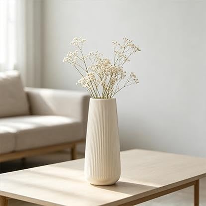 Ribbed Ceramic Vase For Flowers Cream Yellow 3.5"L X .5"W 7.9"H(CreamYellow) - product image 7
