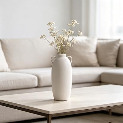 Stoneware Vase With Handles, Cream/White, 15 In - product image 3