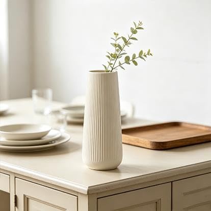 Ribbed Ceramic Vase For Flowers Cream Yellow 3.5"L X .5"W 7.9"H(CreamYellow) - product image 8