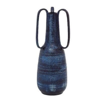 9" Blue Ceramic Vase With Handles(BlueAbstractAmphora7"x7"x17")