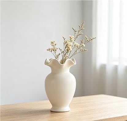 Ruffle Shaped Off-White Ceramic Tabletop Vase - product image 8