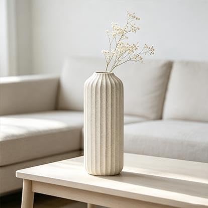 Ceramic Floor Vase, Speckled Ribbed Design, Cream White, 22 Inch Height - product image 3