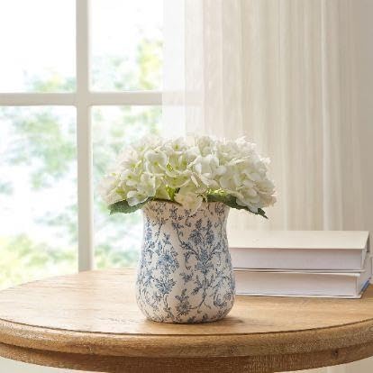 6 In White/Blue Floral Scallop Trim Ceramic Vase(6") - product image 3