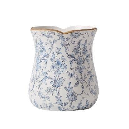 6 In White/Blue Floral Scallop Trim Ceramic Vase(8")