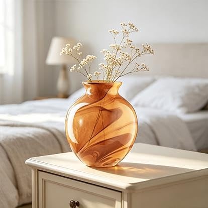 6.89" x 7.95" Round Brown Marbled Glass Vase - product image 7