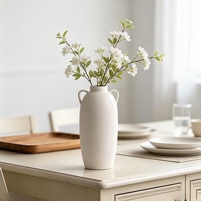 Stoneware Vase With Handles, Cream/White, 15 In - product image 4