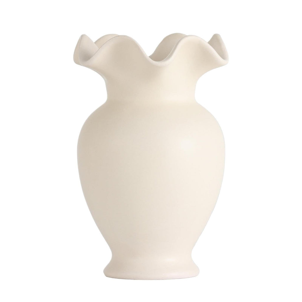 Ruffle Shaped Off-White Ceramic Tabletop Vase