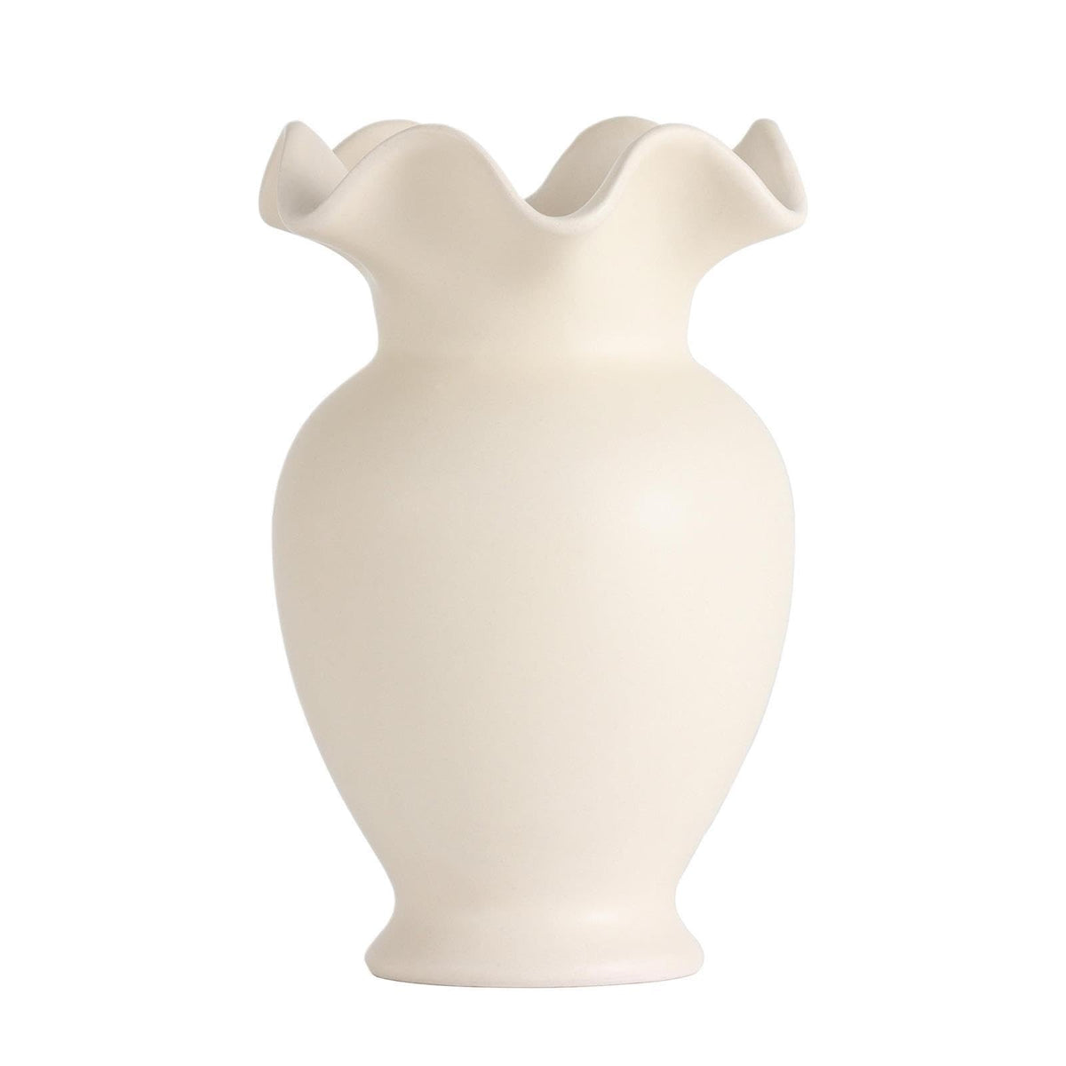 Ruffle Shaped Off-White Ceramic Tabletop Vase