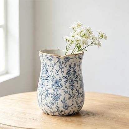 6 In White/Blue Floral Scallop Trim Ceramic Vase(6") - product image 6