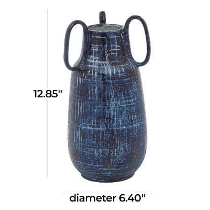 9" Blue Ceramic Vase With Handles(BlueAbstractRound6"x6"x13") - product image 2