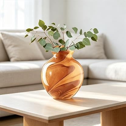 6.89" x 7.95" Round Brown Marbled Glass Vase - product image 5