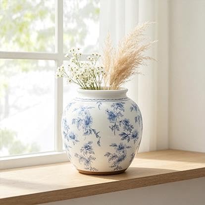 8 In Pink Floral Round Ceramic Vase(Blue) - product image 7