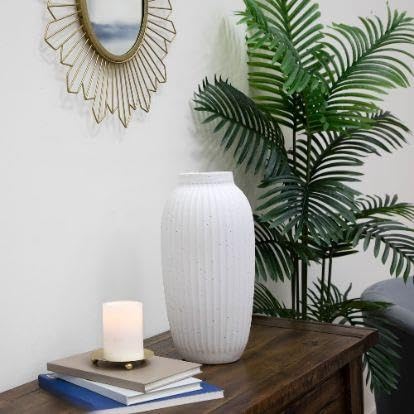Speckled Ribbed Ceramic Vase, 16 In, White - product image 7