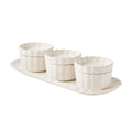 Cream Colette Style Serving Tray Set With 3 Bowls And Matching Lids, Multi-Purpose Ceramic Snack For Dips, Sauces And Table