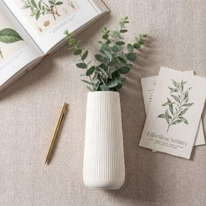 Ribbed Ceramic Vase For Flowers Cream Yellow 3.5"L X .5"W 7.9"H(Frostedwhite) - product image 4