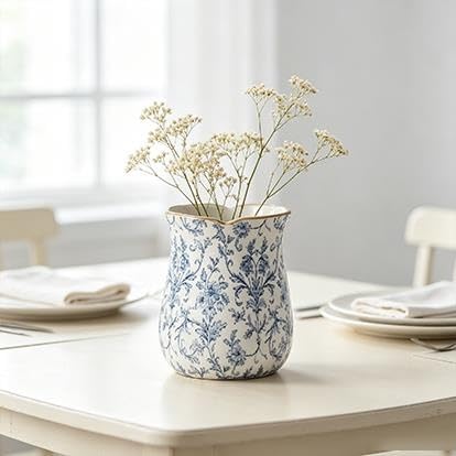 6 In White/Blue Floral Scallop Trim Ceramic Vase(6") - product image 7