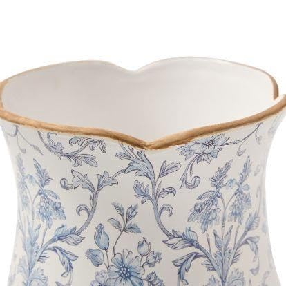 6 In White/Blue Floral Scallop Trim Ceramic Vase(8") - product image 2