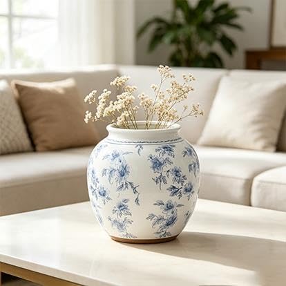 8 In Pink Floral Round Ceramic Vase(Blue) - product image 5