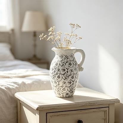 9 In Ivory Scroll Pattern Ceramic Pitcher Vase - product image 7