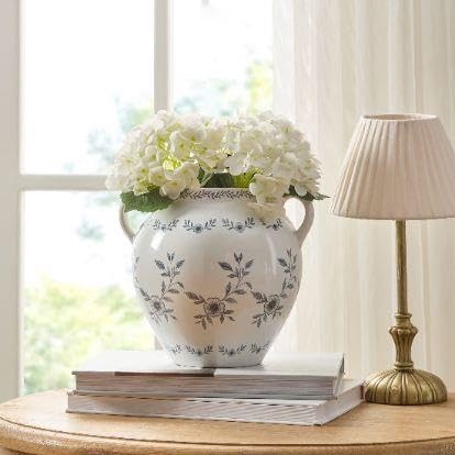 8 In White Ceramic Floral Vase With Double Handles, Green Design(White) - product image 4