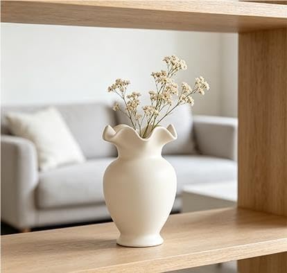 Ruffle Shaped Off-White Ceramic Tabletop Vase - product image 7