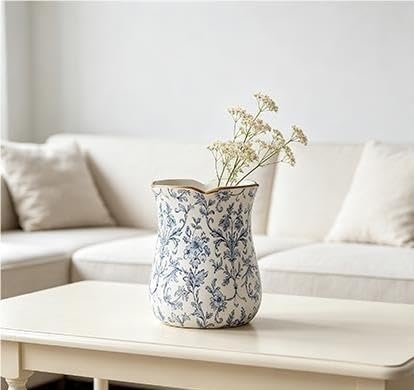 6 In White/Blue Floral Scallop Trim Ceramic Vase(8") - product image 6