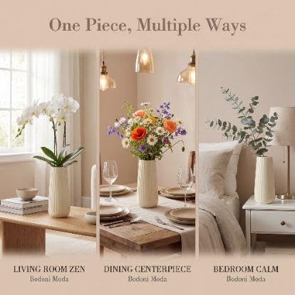 Ribbed Ceramic Vase For Flowers Cream Yellow 3.5"L X .5"W 7.9"H(Frostedwhite) - product image 7