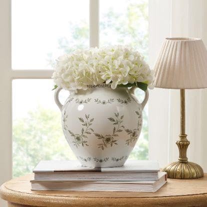 8 In White Ceramic Floral Vase With Double Handles, Green Design(Green) - product image 4