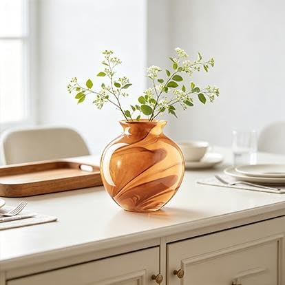 6.89" x 7.95" Round Brown Marbled Glass Vase - product image 6