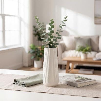 Ribbed Ceramic Vase For Flowers Cream Yellow 3.5"L X .5"W 7.9"H(Frostedwhite) - product image 6