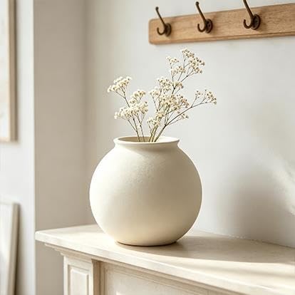 Matte Ceramic Round Vase, Off-White, 6.69 In X 5.9 In - product image 6