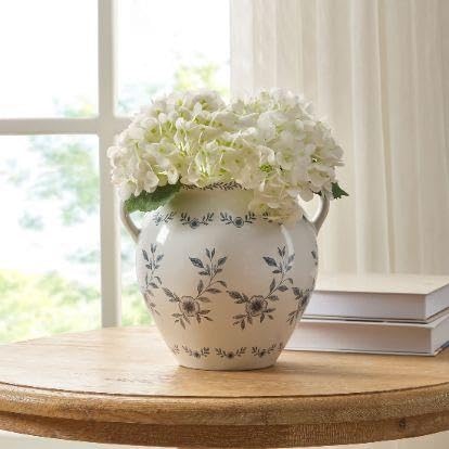 8 In White Ceramic Floral Vase With Double Handles, Green Design(White) - product image 3
