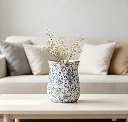 6 In White/Blue Floral Scallop Trim Ceramic Vase(6") - product image 5