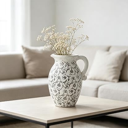 9 In Ivory Scroll Pattern Ceramic Pitcher Vase - product image 5
