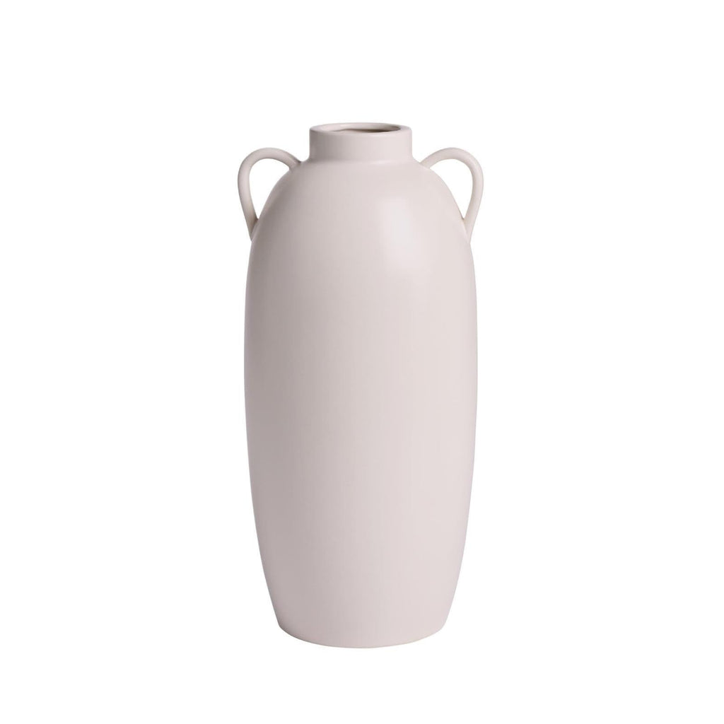 Stoneware Vase With Handles, Cream/White, 15 In