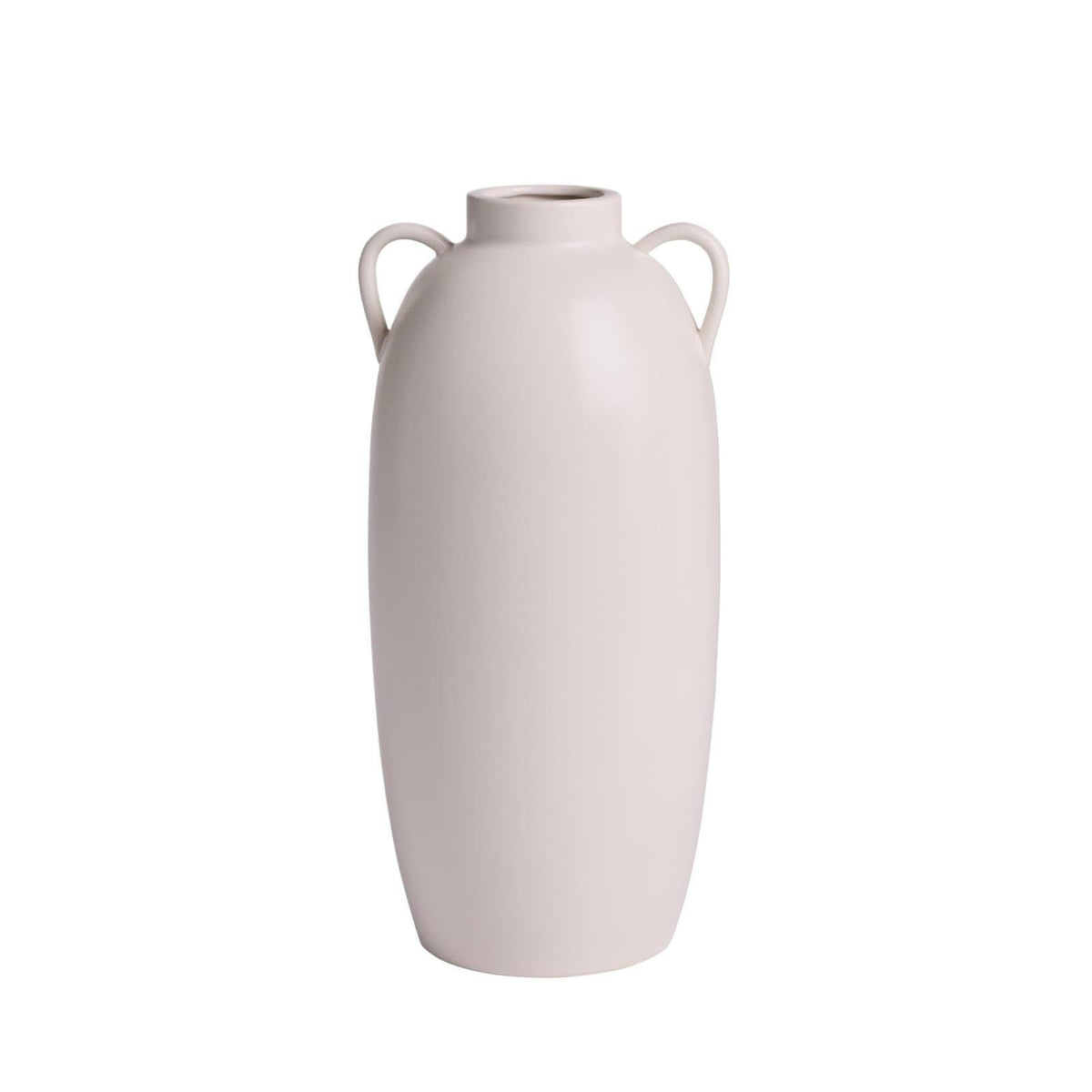 Stoneware Vase With Handles, Cream/White, 15 In
