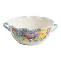Sweet Romance Blossom Ceramic Serving Bowl With Dual Side Handles, 9.9-Inch Floral Scalloped Edge Dish For Salad, Dishes And Food Mixing