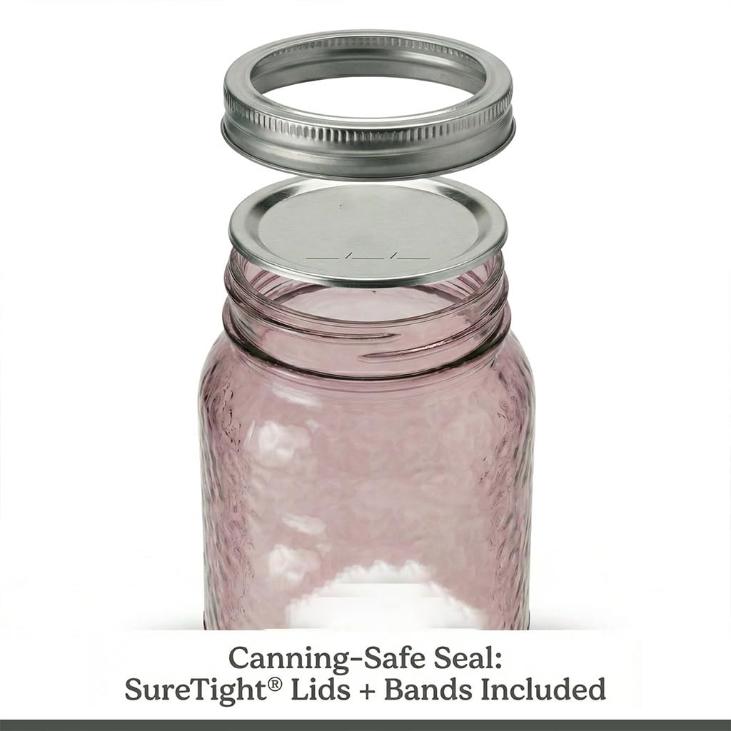 (2 Pack) Vintage Rose Tinted 32oz Regular Mouth Quart Glass Canning Jars With Lids & Metal Bands, 4 Count Large Airtight Preserving Containers For , Storage, Drinks & Rustic Decor product image