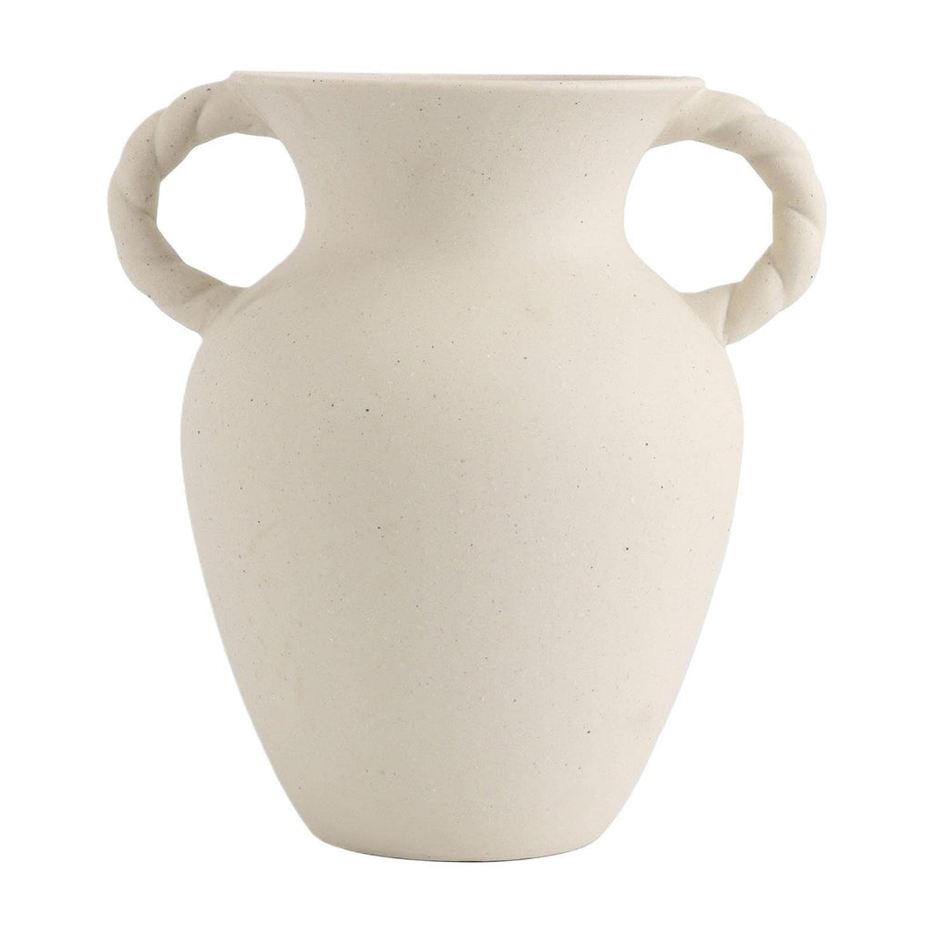 Off-White Ceramic Tabletop Vase With Knotted Design Handle, 10.87" Tall