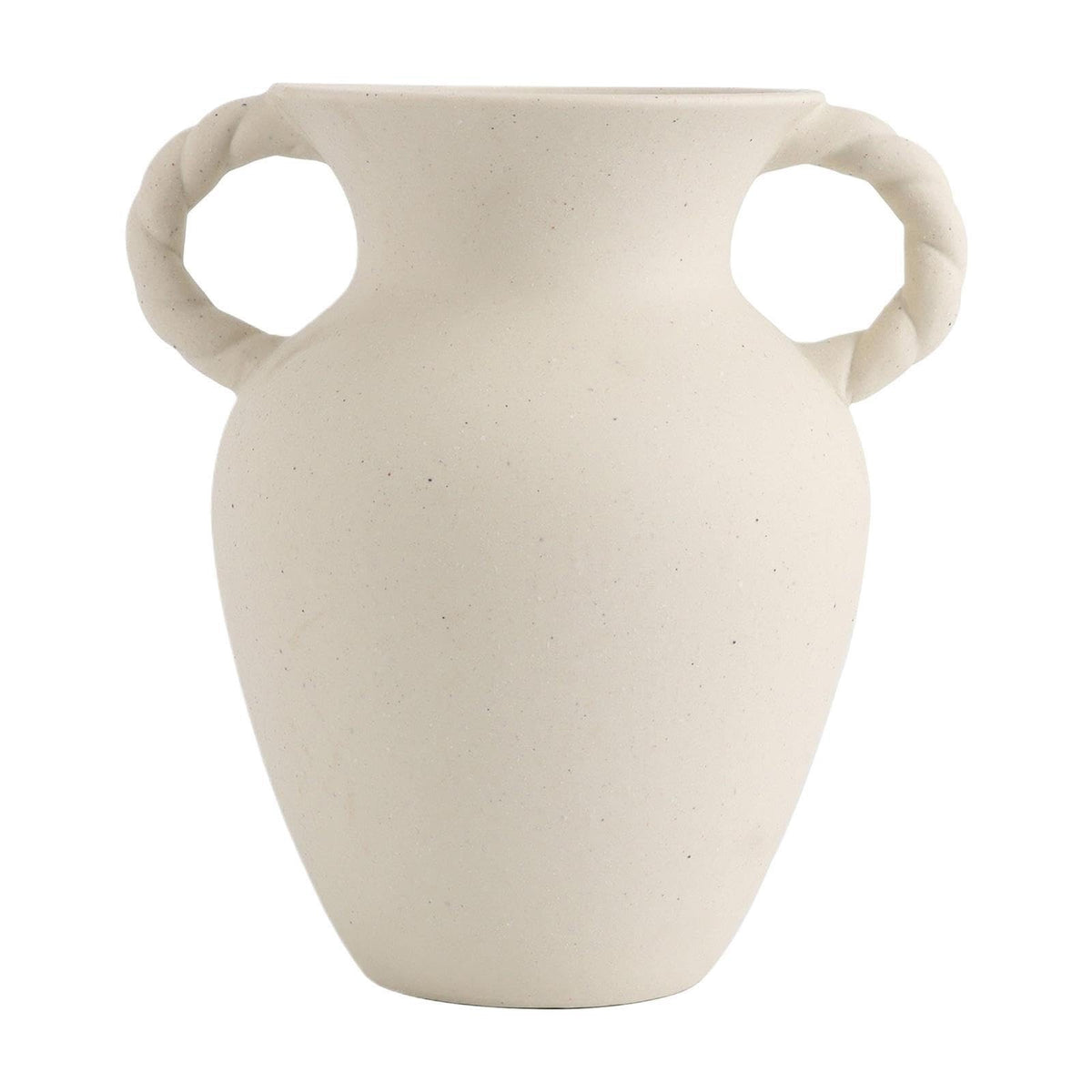 Off-White Ceramic Tabletop Vase With Knotted Design Handle, 10.87" Tall