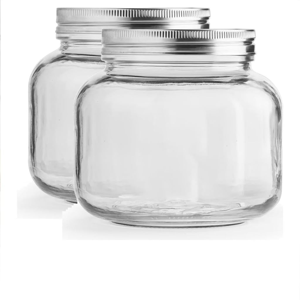 2 Pack Ball Half Gallon Decorative Glass Storage Jars, Single Jar Per , Airtight Stainless Steel Lids, BPA-Free Clear Wide Mouth Canisters For Pantry Dry Goods, Bathroom & Craft Organization