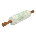 Green Floral Stoneware Rolling Pin With Wooden Handles, 18.25 Inch Smooth Ceramic Dough Roller For Pie Pizza Baking Kitchen Tool